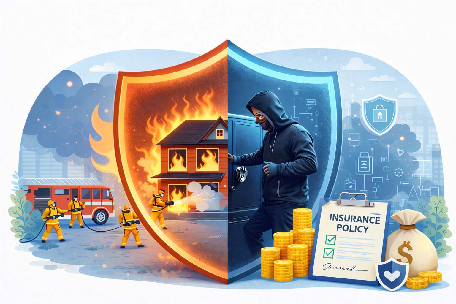 Fire & Burglary Illustration
